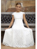 Ivory Floral Lace Floor Length Flower Girl Dress